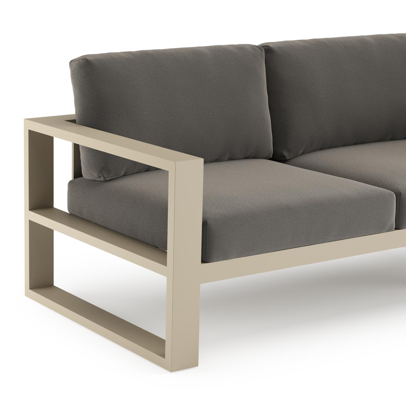 Salon de jardin d'angle Verato en aluminium beige et coussins en all weather sunbrella® luxe natte dark taupe