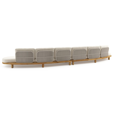 Donato loungebank in teak en beige verticaal geweven ronde rope met all weather cosytica Althea Off White kussen