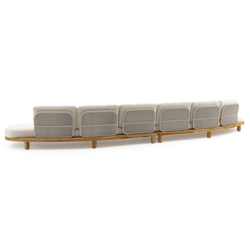 Donato loungebank in teak en beige verticaal geweven ronde rope met all weather cosytica Althea Off White kussen