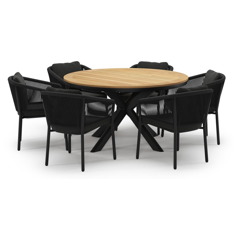 Ensemble de jardin Pamplona en aluminium noir et sintered stone avec 6 chaises de jardin Gerona