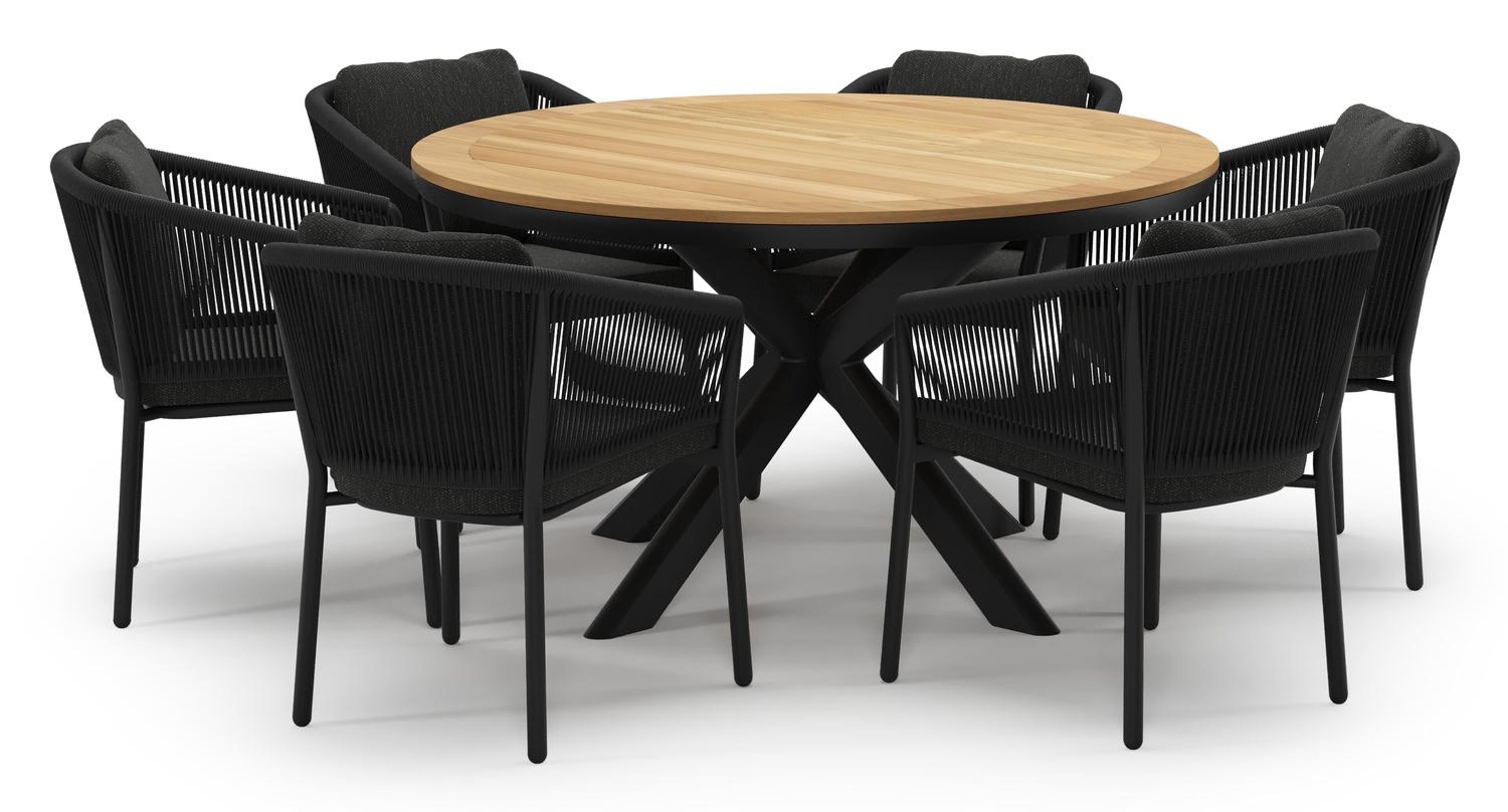 Ensemble de jardin Pamplona en aluminium noir et sintered stone avec 6 chaises de jardin Gerona