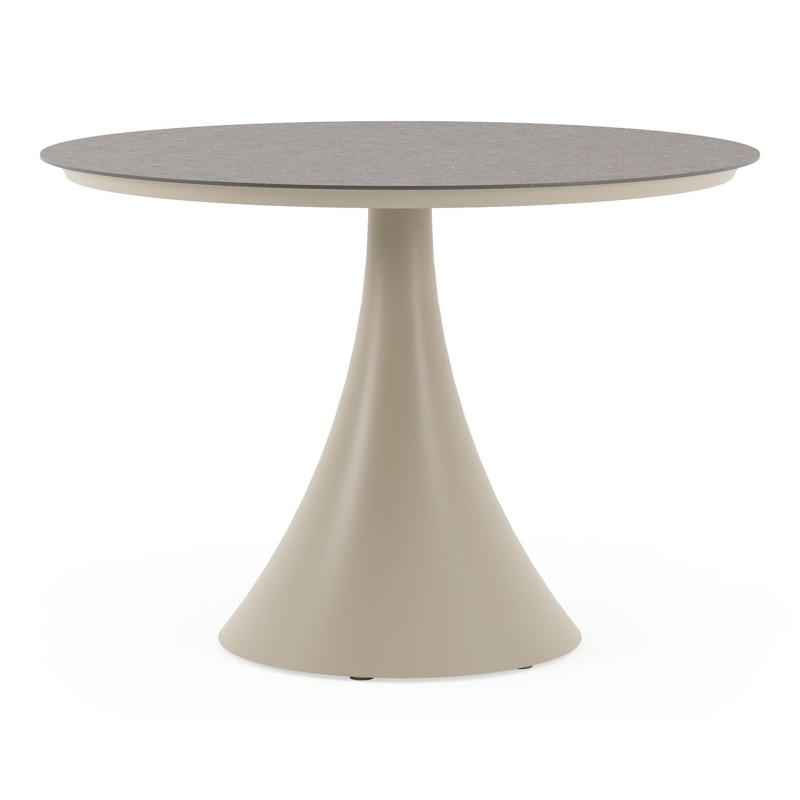 Table de jardin Fano ronde en aluminium beige et céramique pleine Wulong - Diam. 110 x Haut. 75 cm