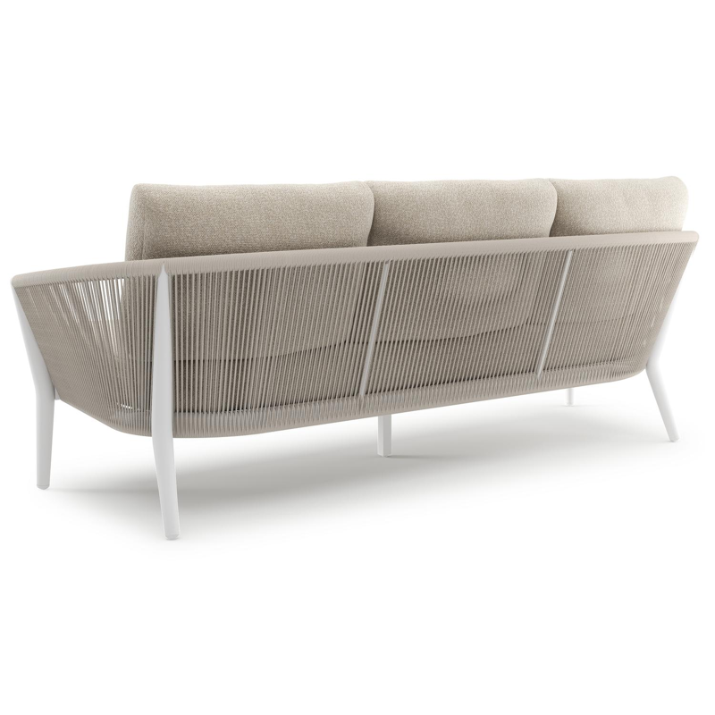Orso loungebank in wit aluminium en beige verticaal geweven ronde rope met Marbella Ecru all weather cosytica kussen