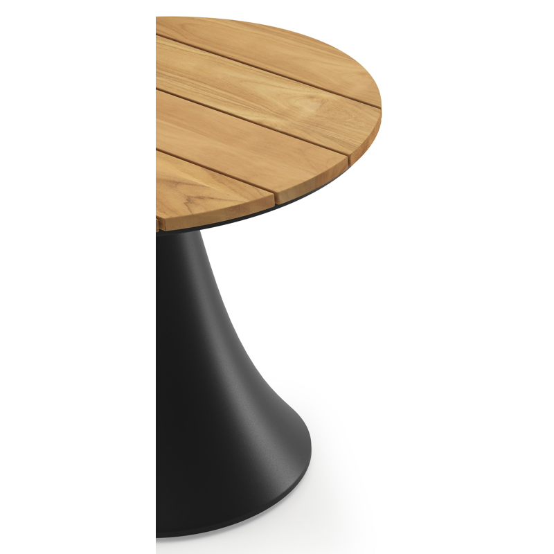 Fano low dining loungetafel in zwart aluminium en teak  - Dia. 65 x H 55 cm