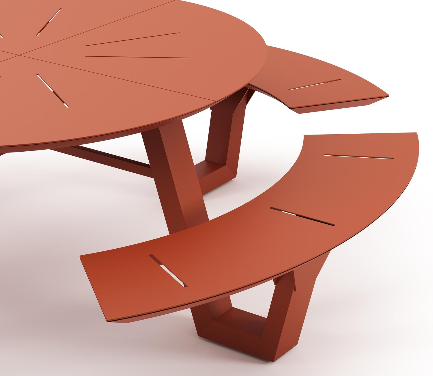 Rondino picknicktafel rond in roestbruin aluminium - Dia. 236 x H 71.5 cm