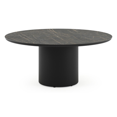 Amico low dining tuintafel rond in zwart aluminium en volkeramiek Black Obsession - Dia. 148 x H 61 cm