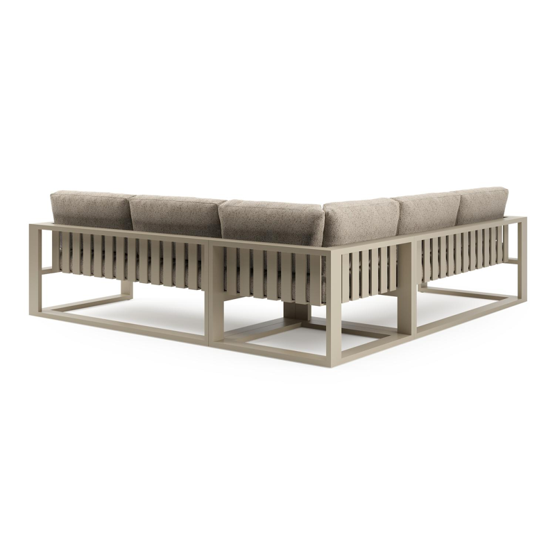 Verato loungehoek in beige aluminium met bora jungle all weather cosytica kussen