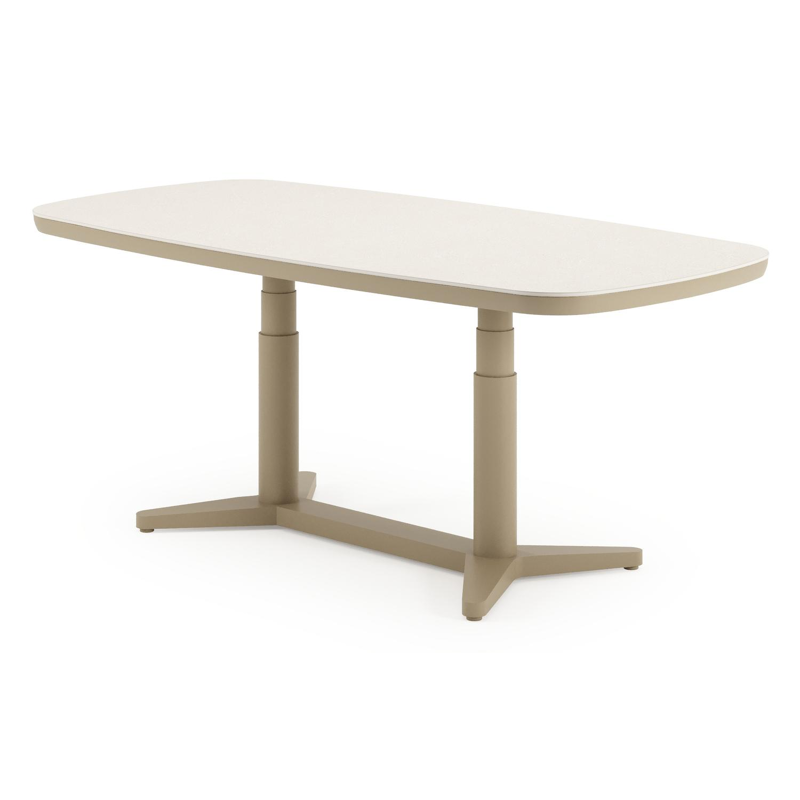 Tarsia tuintafel bootvorm in beige aluminium en Crema Minerale sintered stone - L 90 x B 180 x H 74.5 cm