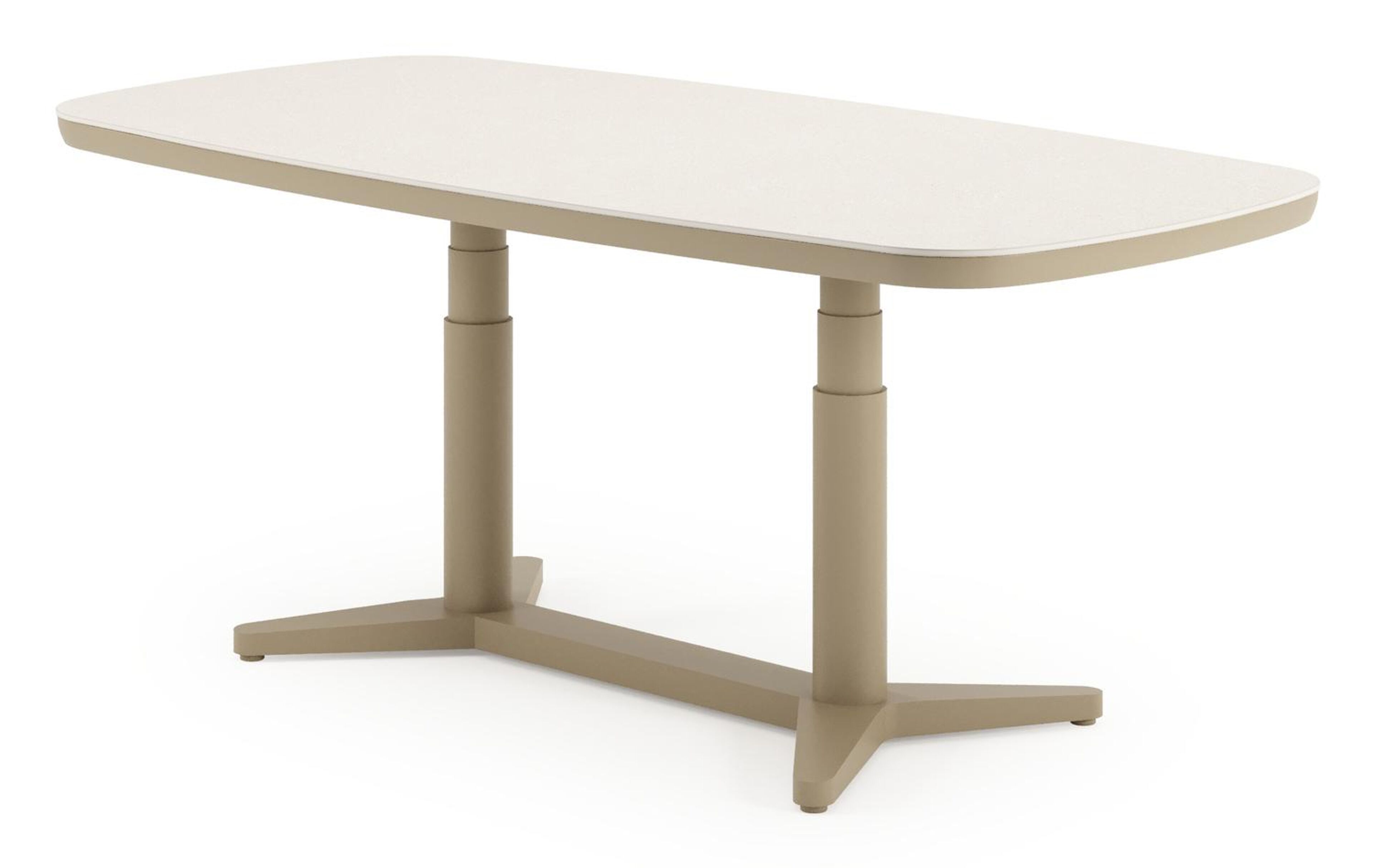 Table de jardin Tarsia forme bateau en aluminium beige et sintered stone beige - Lg. 180 x Lrg. 90 x Haut. 74.5 cm