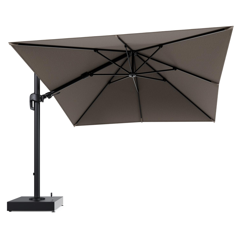 Rufina zweefparasol met tiltfunctie in zwart aluminium en Firenze Earth All Weather Solica parasoldoek - L1 300 x L2 300 cm met parasolvoet Minore 150 kg met wielen