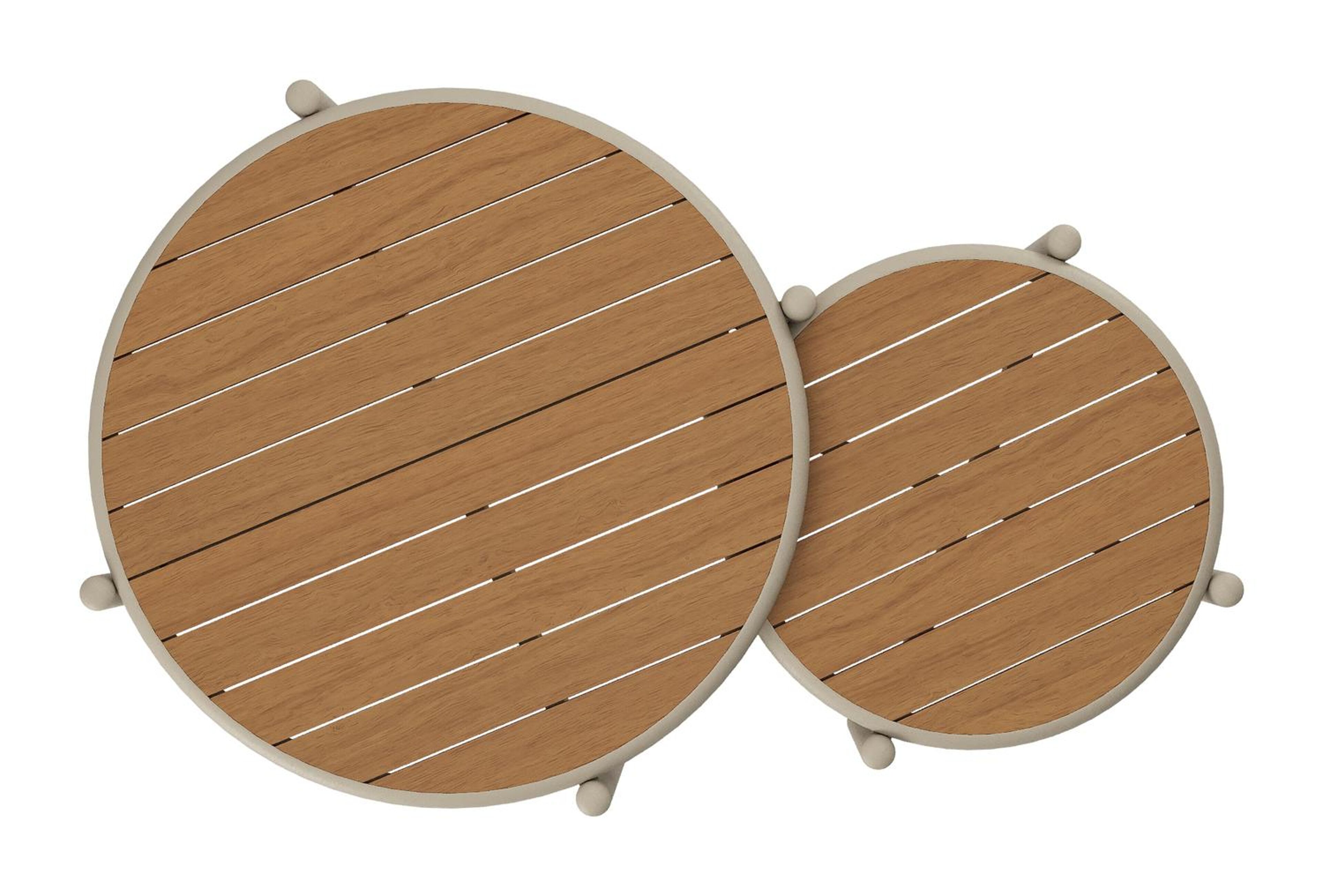 Pulo loungetafels in beige aluminium en polywood - Dia. 70 - 50 x H. 37.5 - Tafel 1: Dia. 70 x H 38 cm / Tafel 2: Dia. 50 x H 33 cm