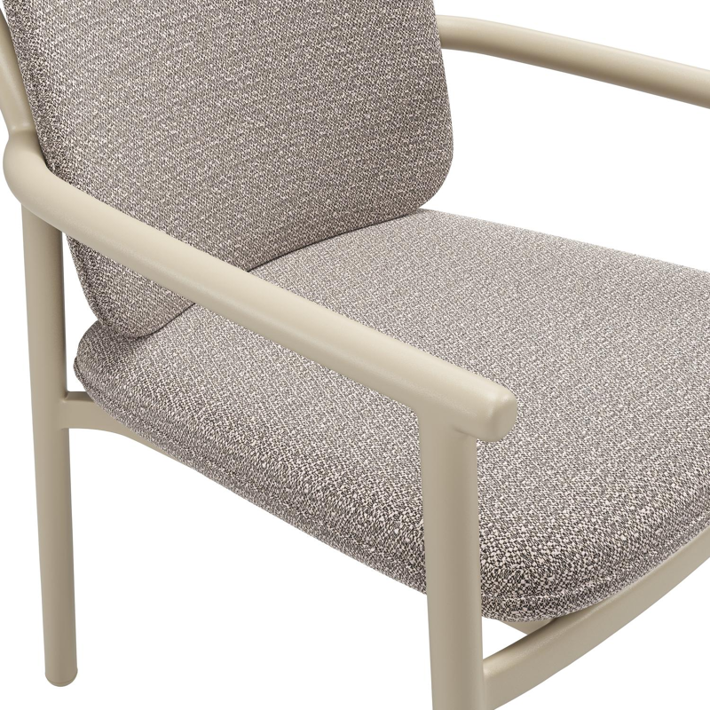 Chaise de jardin empilable Bono en aluminium beige et aluminium beige avec coussin en All Weather Sunbrella® Luxe Wander Granite