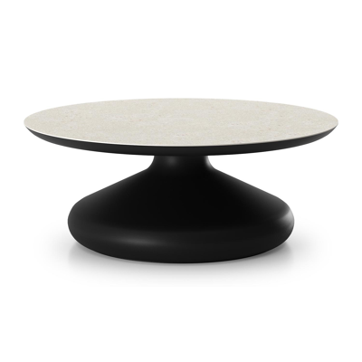 Bomero loungetafel rond in zwart aluminium en volkeramiek Shilin - Dia. 84 x H 32.2 cm