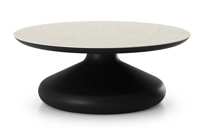 Bomero loungetafel rond in zwart aluminium en volkeramiek Shilin - Dia. 84 x H 32.2 cm