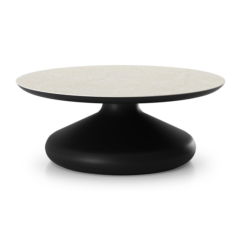 Bomero loungetafel rond in zwart aluminium en volkeramiek Shilin - Dia. 84 x H 32.2 cm