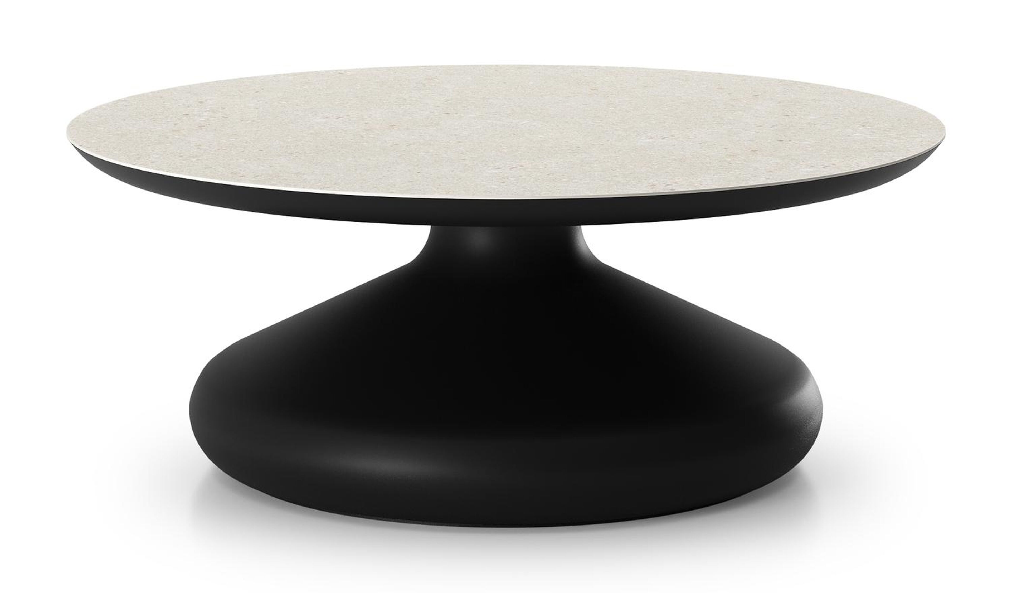 Bomero loungetafel rond in zwart aluminium en volkeramiek Shilin - Dia. 84 x - Dia. 84 x H 32 cm