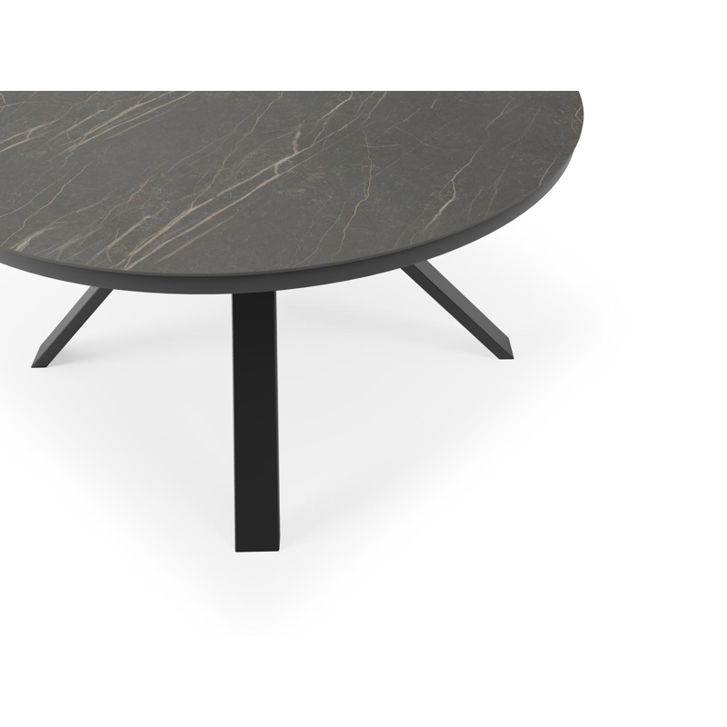 Cesano tuintafel in zwart aluminium en volkeramiek black obsession - Dia. 148 x H 74,5 cm