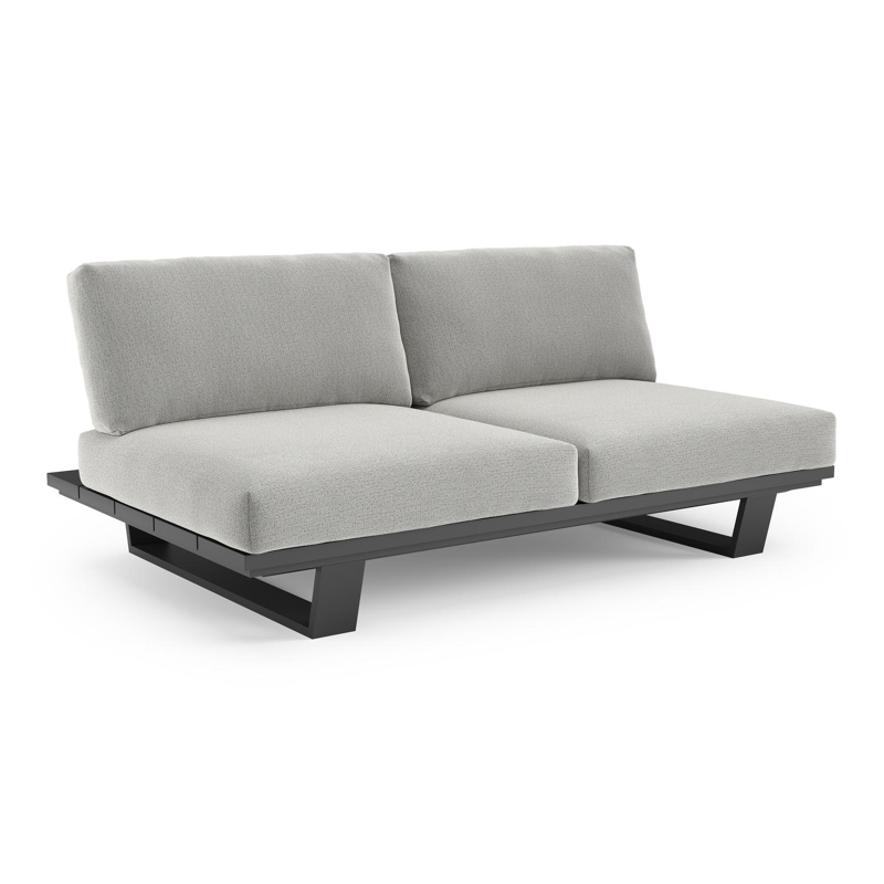 Canapé de jardin Pagino en aluminium noir et coussins en all weather sunbrella® luxe savane nimbus