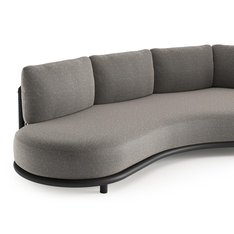 Lomano loungebank in zwart aluminium en zwart verticaal geweven luxe vlakke rope met chartres drizzle all weather sunbrella® luxe kussen