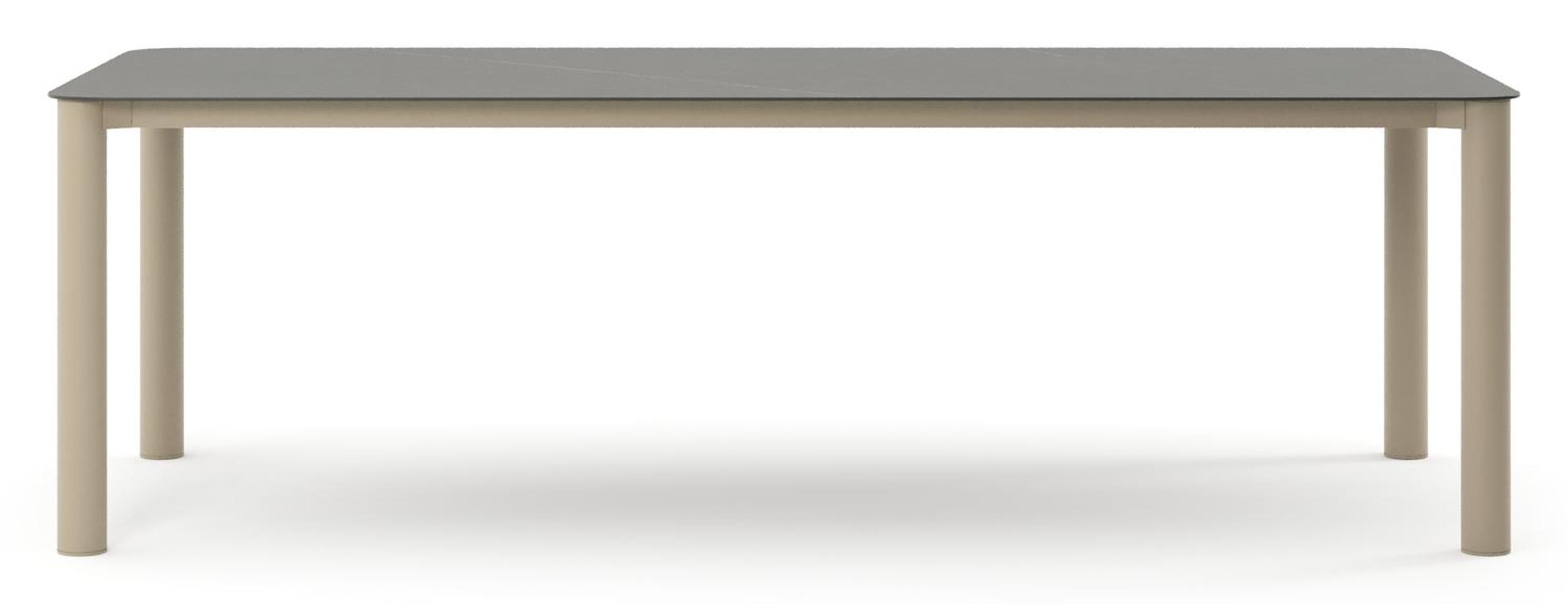Table de jardin Orso rectangulaire arrondi en aluminium beige et céramique pleine Calatorao - Lg. 240 x Lrg. 100 x Haut. 74 cm