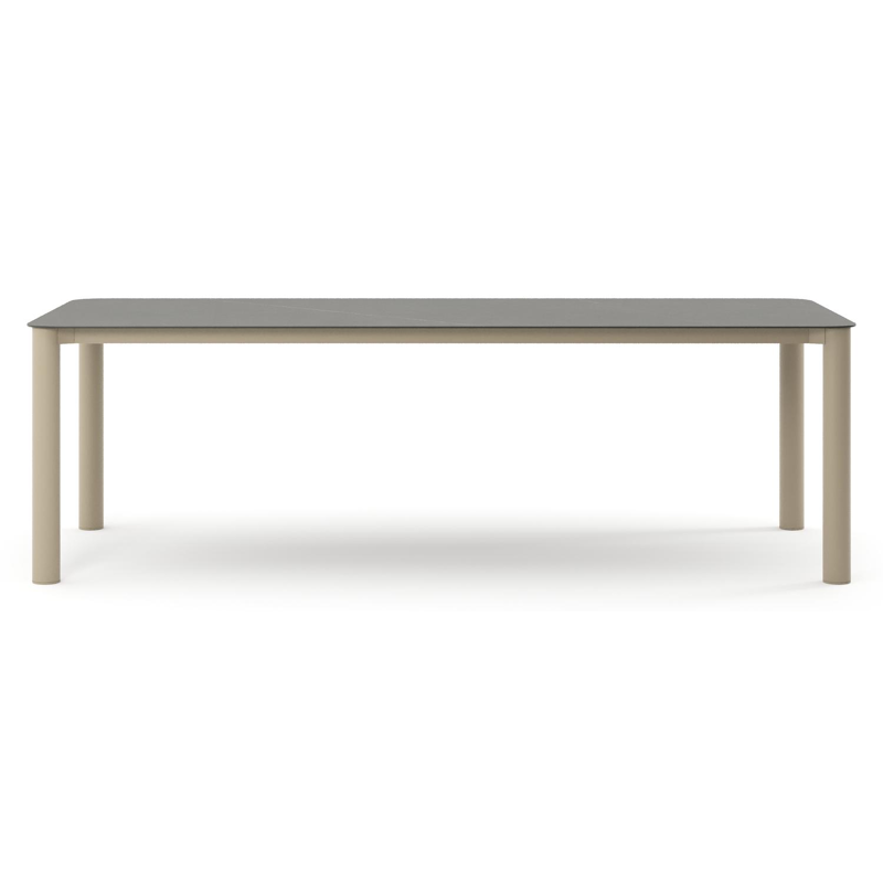 Table de jardin Orso rectangulaire arrondi en aluminium beige et céramique pleine Calatorao - Lg. 240 x Lrg. 100 x Haut. 74.5 cm