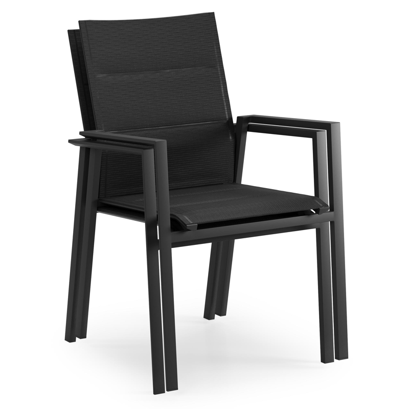 Cirello stapelbare tuinstoel in zwart aluminium en zwart comfort textilene