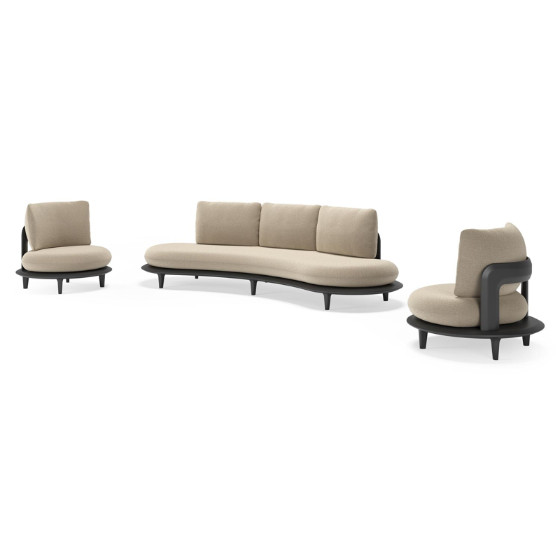 Salon de jardin Bomero en aluminium noir et coussins en all weather cosytica marbella sand