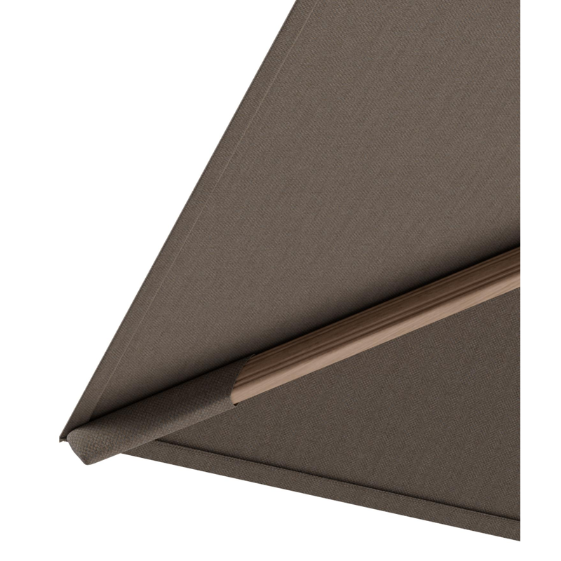 Rufina zweefparasol met tiltfunctie in houtlook aluminium en Natte Heather Grey All Weather Sunbrella® Luxe parasoldoek - L1 400 x L2 300 cm met parasolvoet Minore 150 kg met wielen
