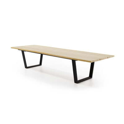 Table de jardin Pagino en aluminium noir et teck - Lg 360 x Larg. 112 x H 75,5 cm