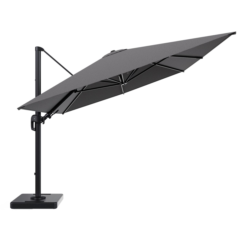 Parasol pendant Rufina avec fonction tilt en aluminium noir et toile de parasol en All Weather Solica Firenze Tunder - Lg.1 400 x Lg.2 300 cm avec pied de parasol Lapido 160 kg