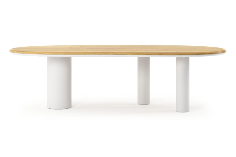 Organo tuintafel organisch in wit aluminium en teak L 280 x B 120 x H 74 cm