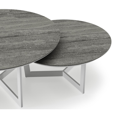 Lacrima loungetafels in wit aluminium en aspen grey volkeramiek - Dia. 85/65 x H 35/30 cm