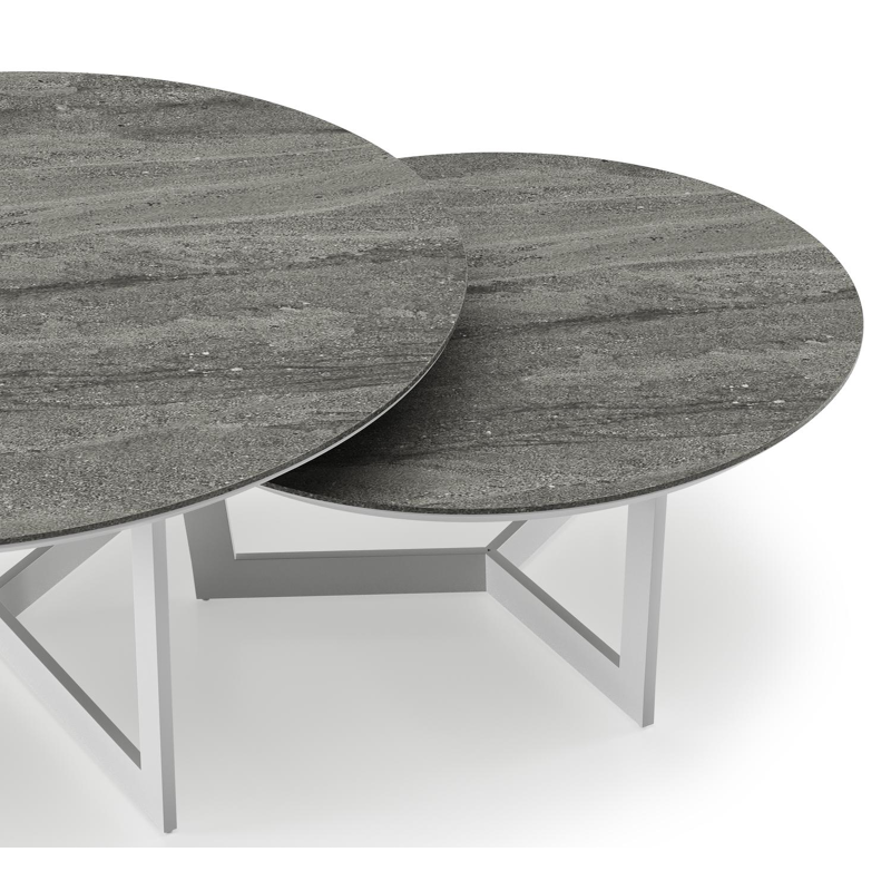 Lacrima loungetafels in wit aluminium en aspen grey volkeramiek - Dia. 85/65 x H 35/30 cm