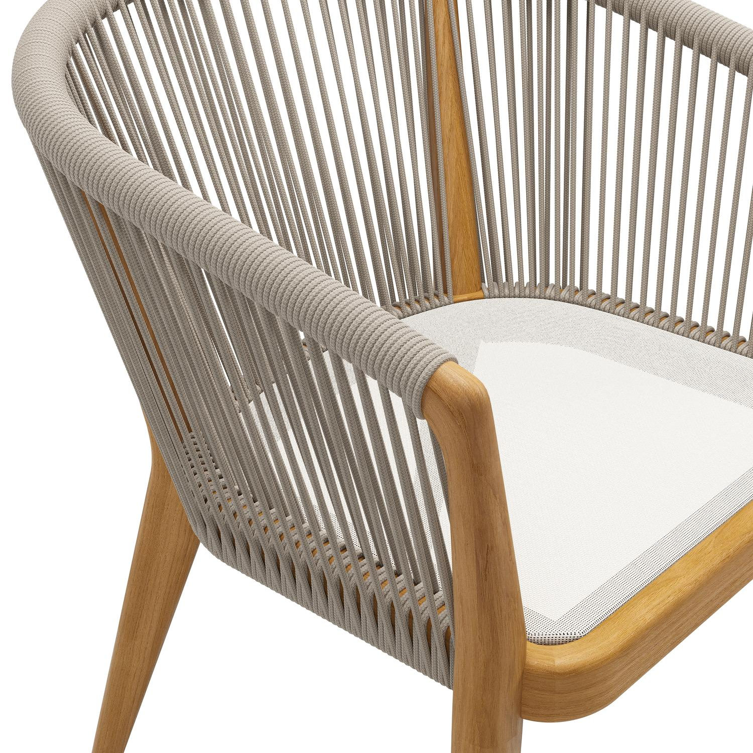 Orso tuinstoel in teak en beige verticaal geweven rope