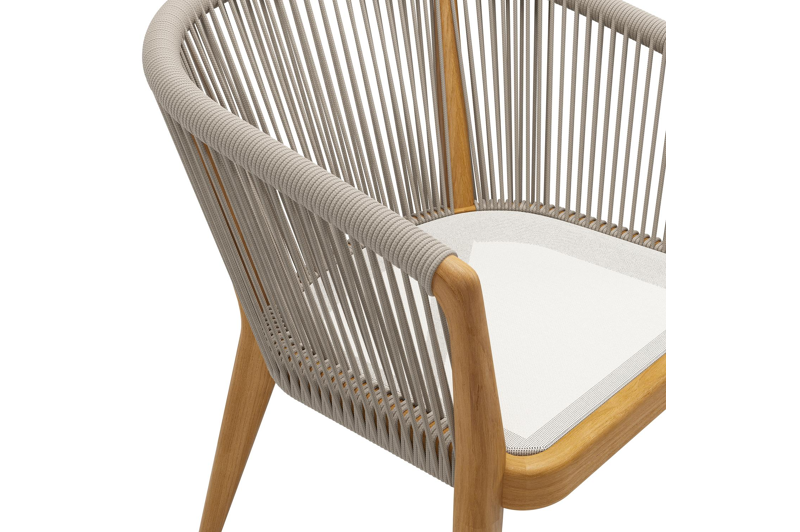 Orso tuinstoel in teak en beige verticaal geweven rope