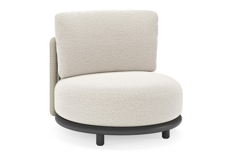 Lomano loungestoel in zwart aluminium en beige verticaal geweven luxe vlakke rope met Firenze Natural all weather solica