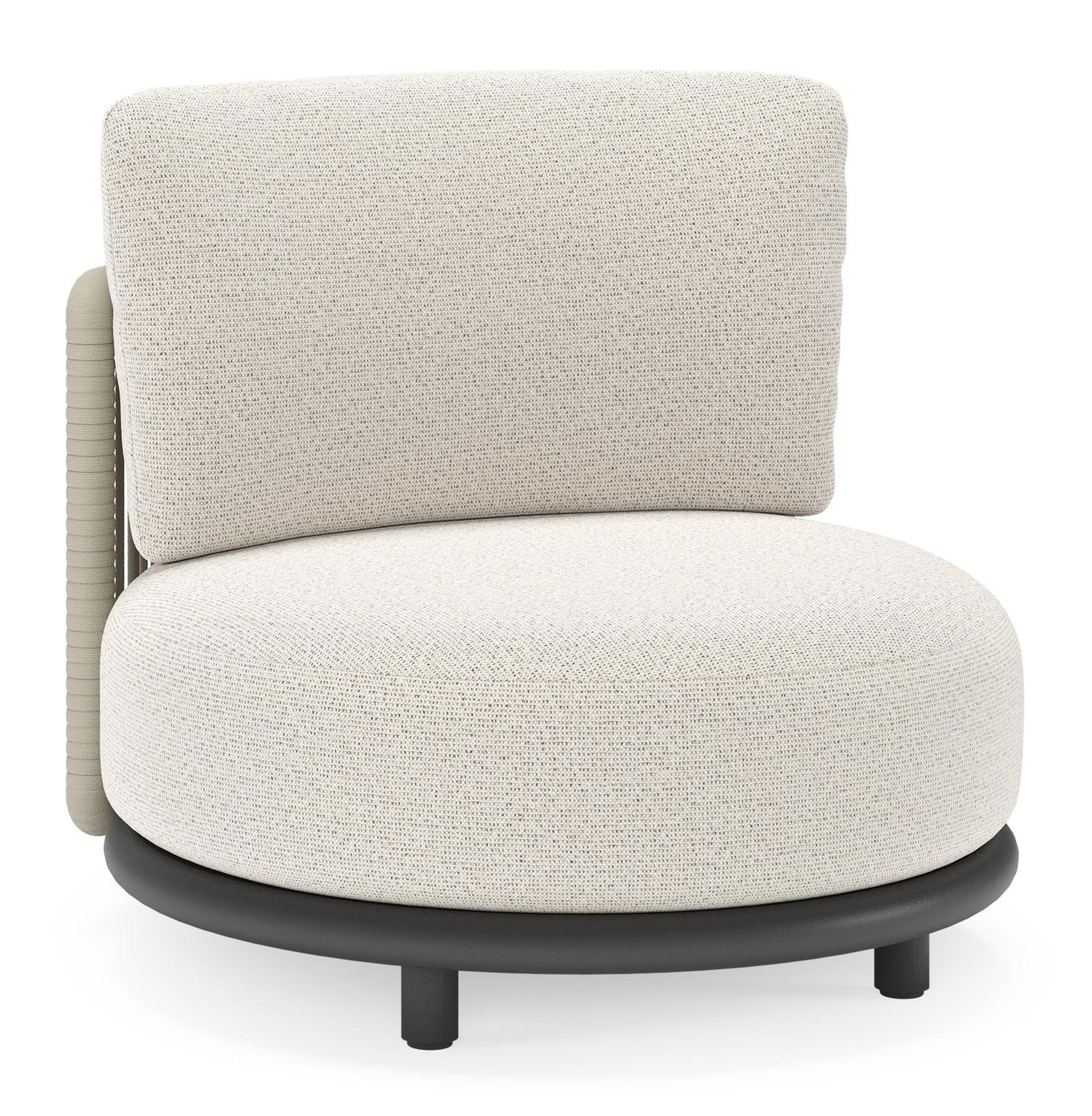 Lomano loungestoel in zwart aluminium en beige verticaal geweven luxe vlakke rope met Firenze Natural all weather solica