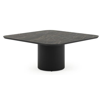 Amico low dining tuintafel afgerond vierkant in zwart aluminium en volkeramiek Black Obsession - L 148 x B 148 x H 61 cm