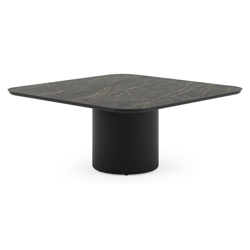 Amico low dining tuintafel afgerond vierkant in zwart aluminium en volkeramiek Black Obsession - L 148 x B 148 x H 61 cm