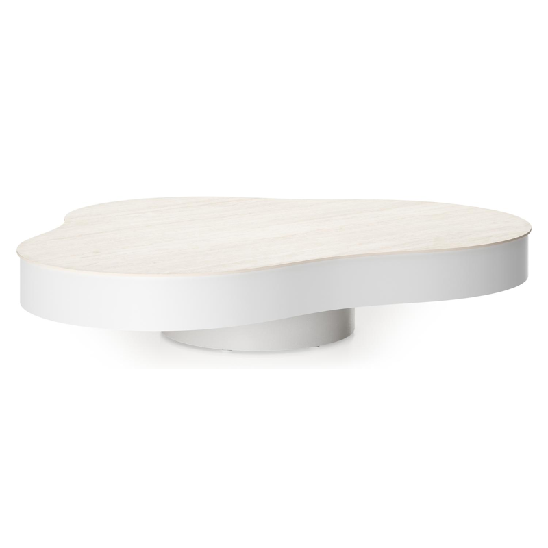 Lomano loungetafel cloud in wit aluminium en volkeramiek Travertino Bianco - L 131 x B 108 x H 25 cm