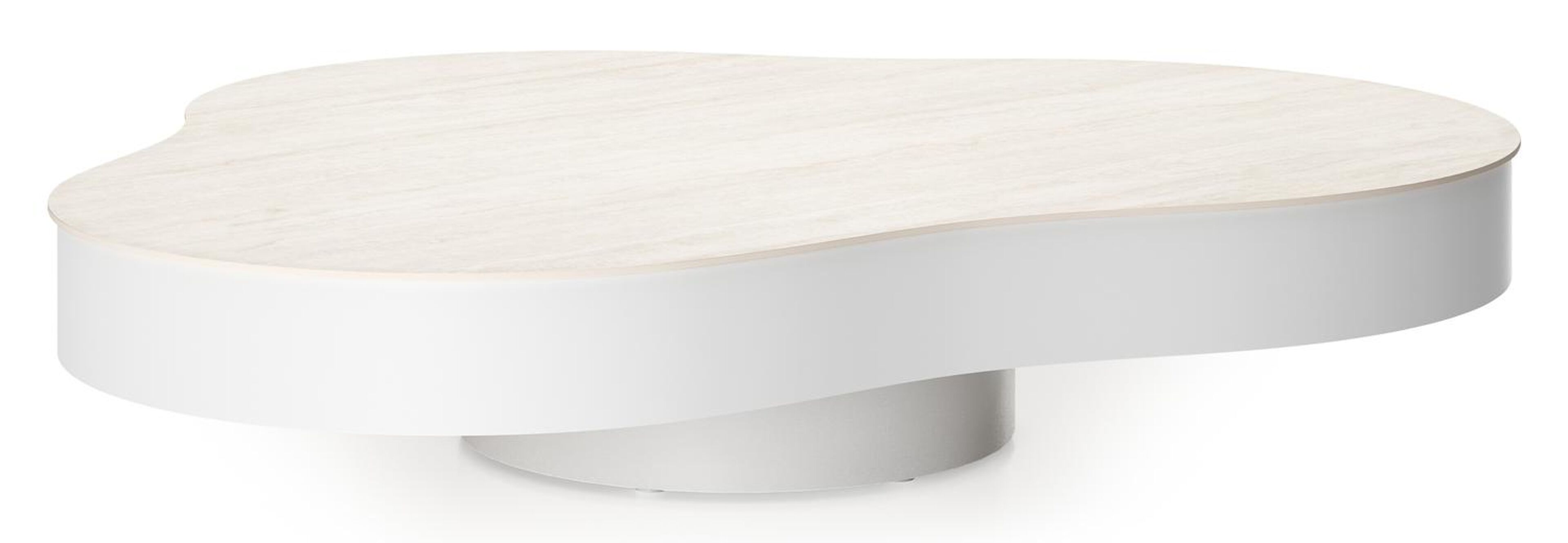 Table de basse Lomano cloud en aluminium blanc et céramique pleine Travertino Bianco - Lg. 131 x Lrg. 108 x Haut. 25 cm