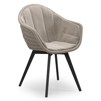 Pagino tuinstoel in zwart aluminium en beige ronde wicker met kussen in savane coconut all weather sunbrella® luxe