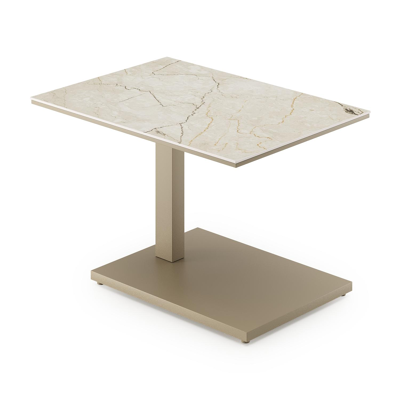 Table d'appoint pop-up Cirello rectangulaire en aluminium beige et céramique pleine Colorado Dunes - Lg. 69.5 x Lrg. 50 x Haut. 66 cm