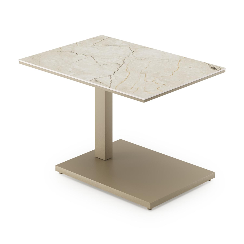 Table d'appoint pop-up Cirello rectangulaire en aluminium beige et céramique pleine Colorado Dunes - Lg. 70 x Lrg. 50 x Haut. 66 cm