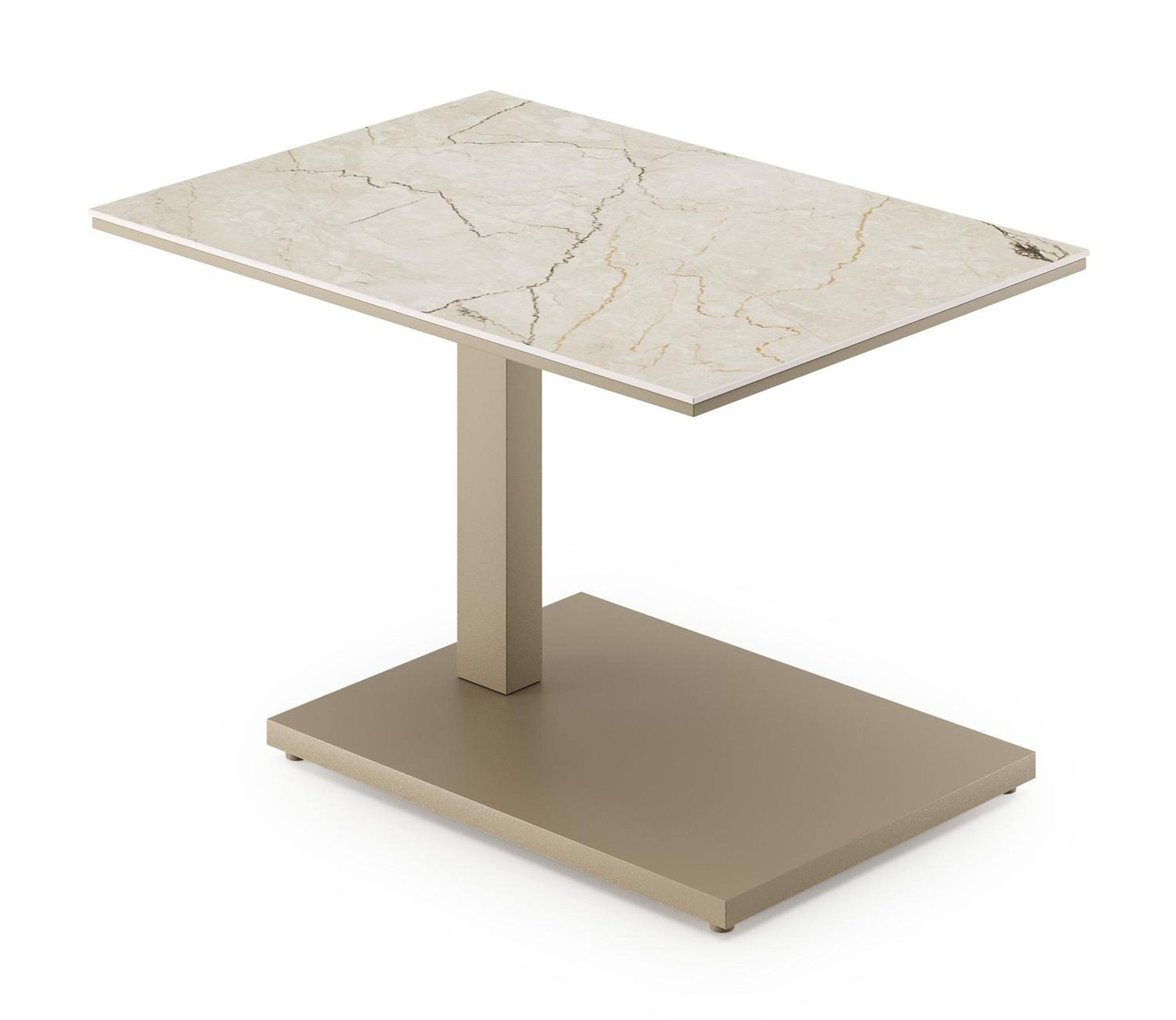 Table d'appoint pop-up Cirello rectangulaire en aluminium beige et céramique pleine Colorado Dunes - Lg. 70 x Lrg. 50 x Haut. 66 cm
