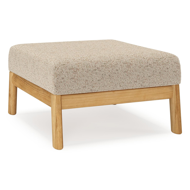 Amaro poef in teak met bora jungle all weather cosytica kussen