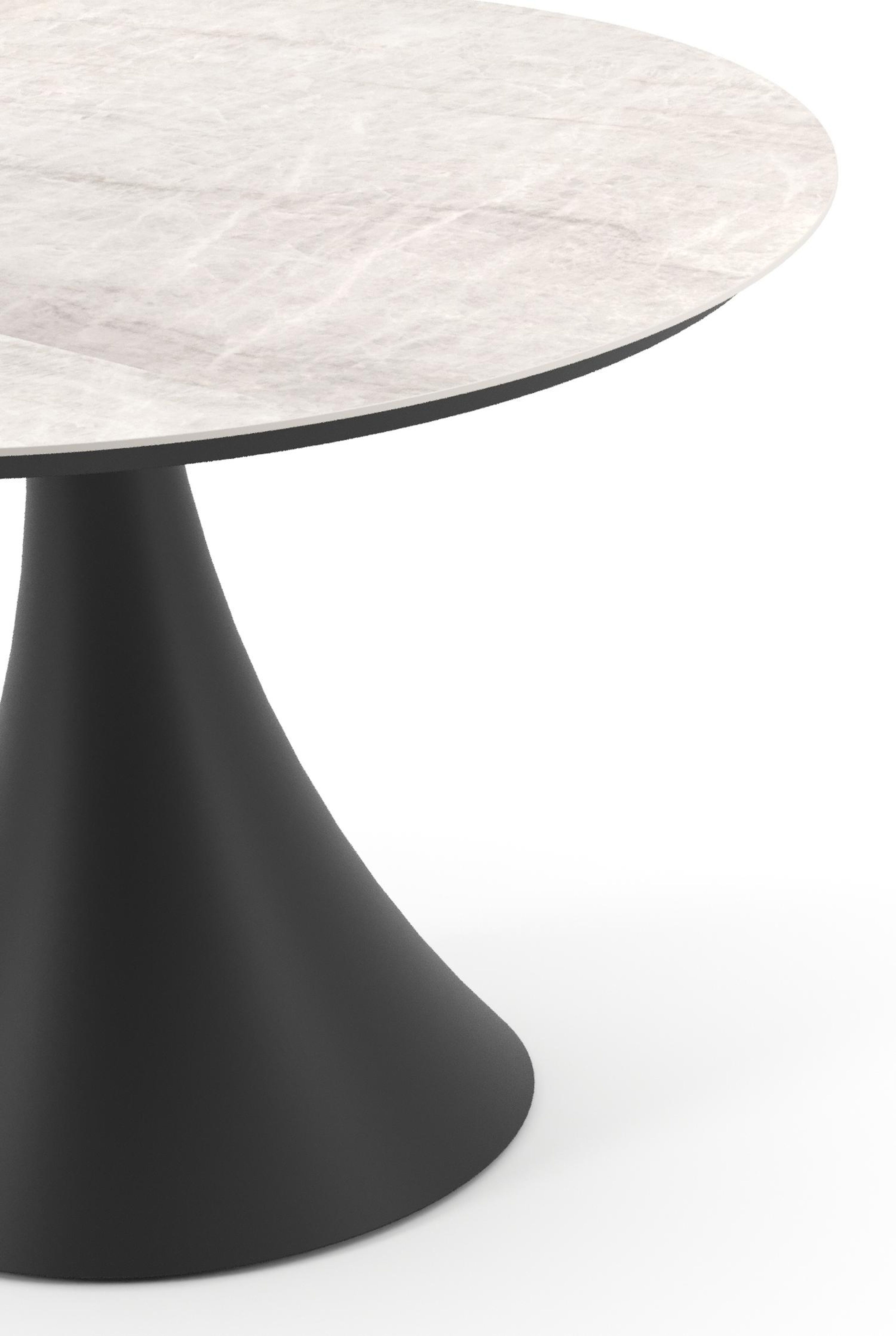 Fano tuintafel rond in zwart aluminium en volkeramiek Travertino Bianco - Dia. 110 x - Dia. 110 x H 75 cm