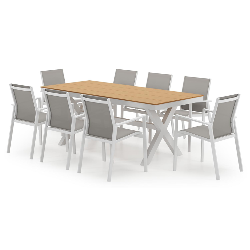 Bahia tuinset in wit aluminium en polywood met 8 Bahia tuinstoelen