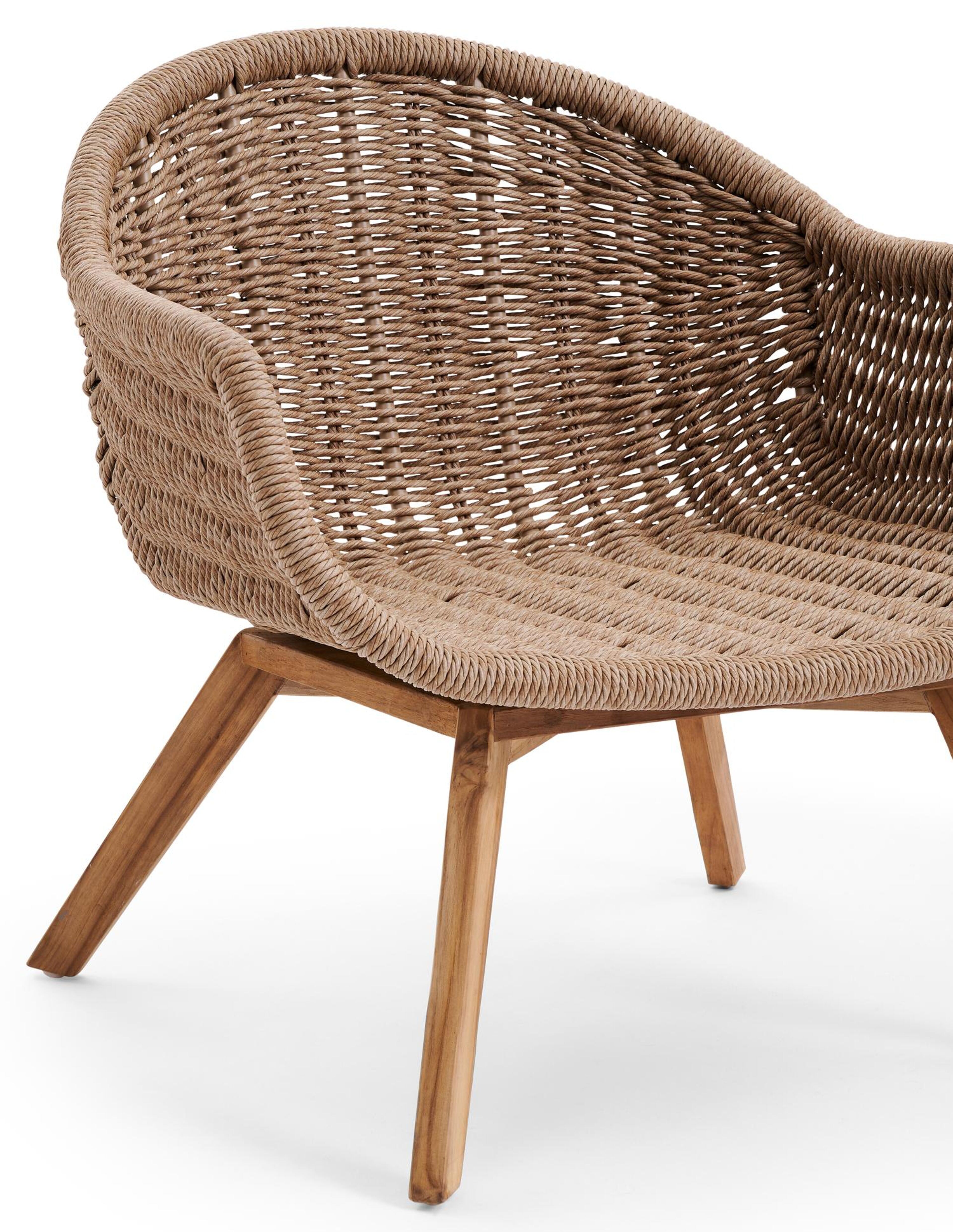 Pagino loungestoel 1-zit in teak en zwart gedraaide ronde wicker