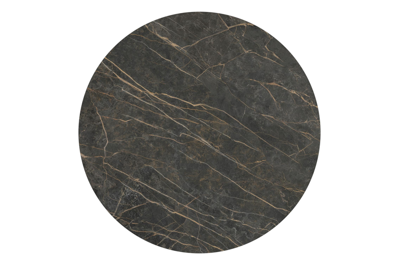 Amico low dining tuintafel rond in wit aluminium en volkeramiek Black Obsession - Dia. 148 x H 61 cm